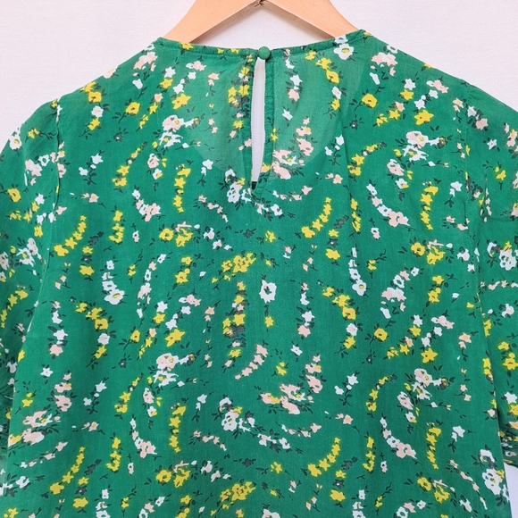 Lucky Brand Green Floral Print Cropped Ruffle Front Top szM - Picture 10 of 12